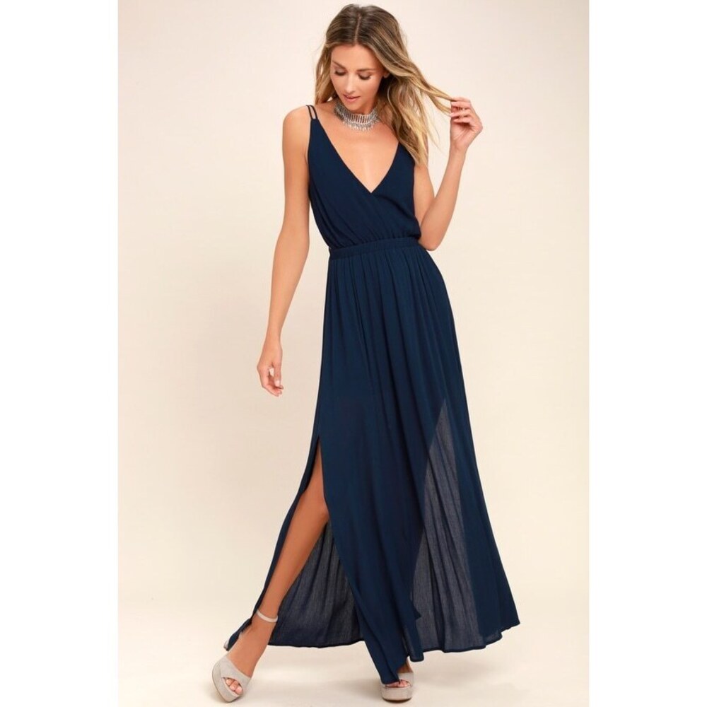 Lulus Lost In Paradise Navy Blue Maxi Dress - Size M